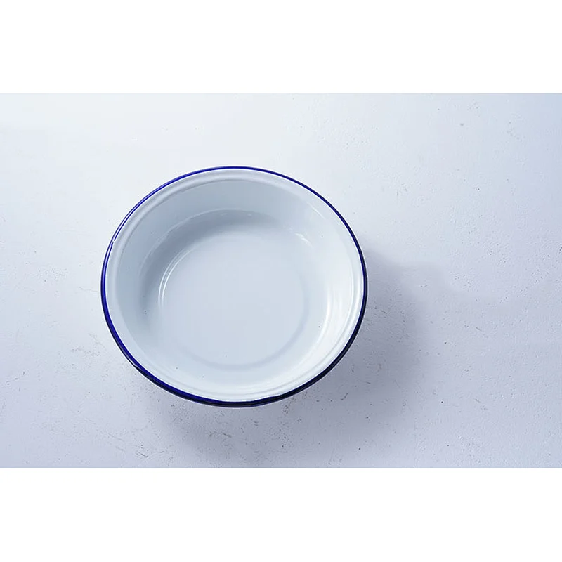 Hot sale quality assurance minimalist white round household carbon steel enamel metal serving plates dishes