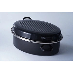 Good quality cookware OEM black multiple sizes carbon steel enamel heavy duty self basting roaster pan pot set with lid