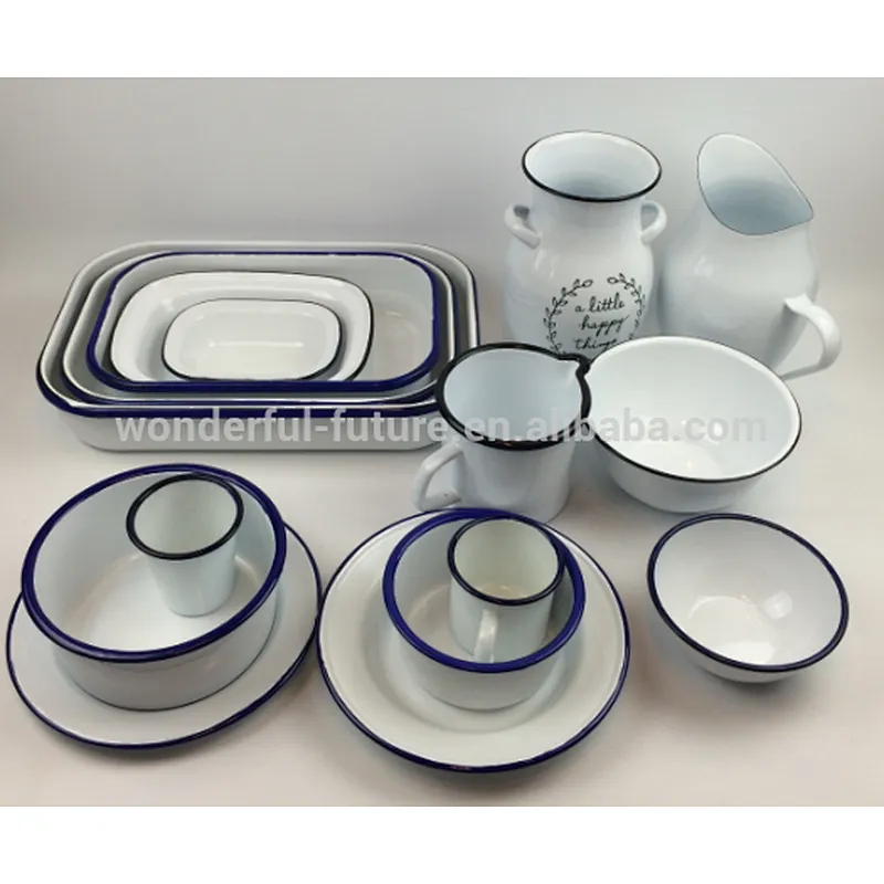 Enamel square tray,Carbon steel enamel dishes, enameled plates, enameled cookware,enamel tablewares,3PC enamel plates,
