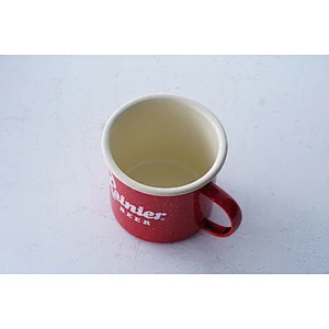 Promotional letter printing body red fashionable durable carbon steel enamel coffee cup beer mug accept custom logo
