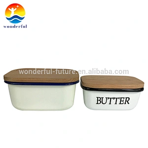 Rectangular Shape Grey Deep Cow Butter Dishes with Wooden Cover