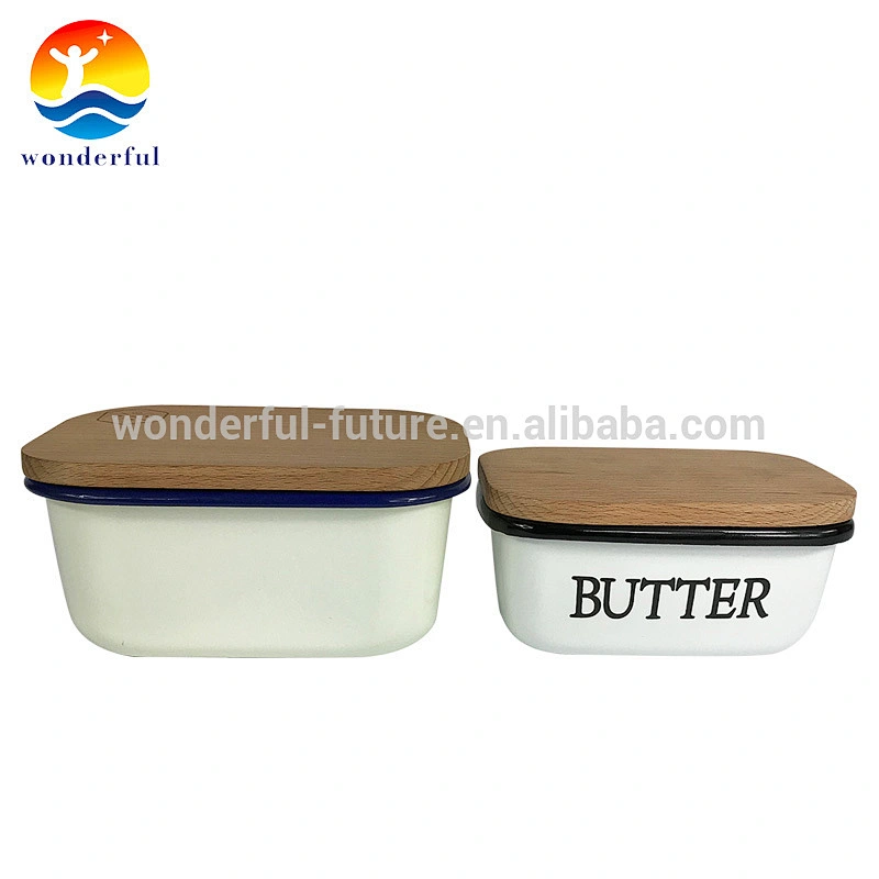 Rectangular Shape Grey Deep Cow Butter Dishes with Wooden Cover