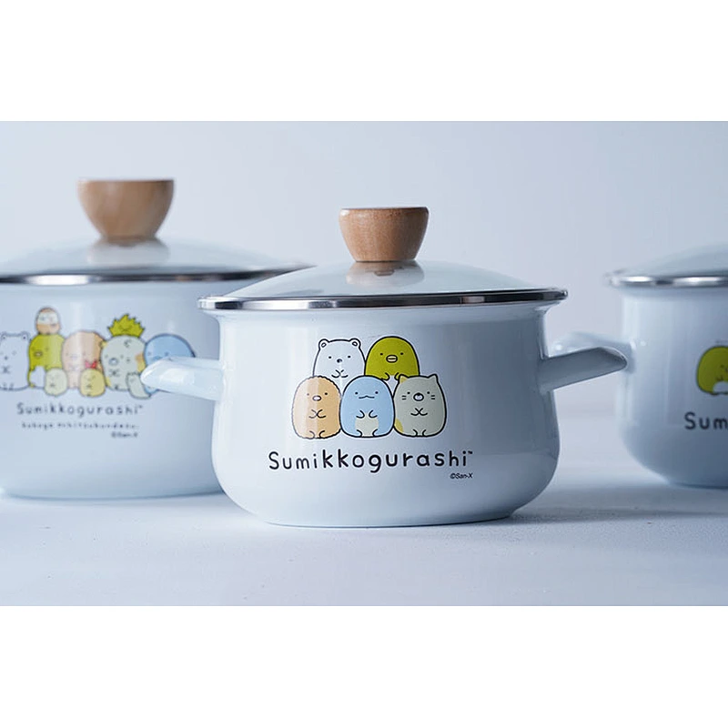 High quality dinnerware multiple sizes available lovely cartoon printing white carbon steel enamel bowl with glass cover