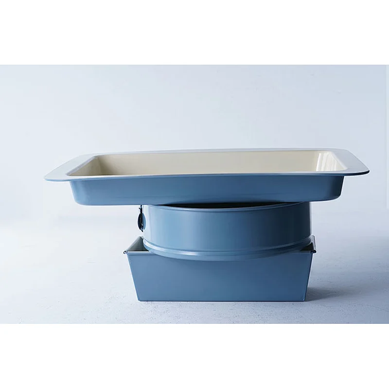 Wholesale beautiful blue multiple shapes carbon steel non stick coating oven tray baking pan bakeware tray set