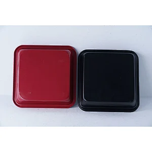 OEM red black square household restaurant personalized bakeware carbon steel non stick coating pizza biscuit baking tray