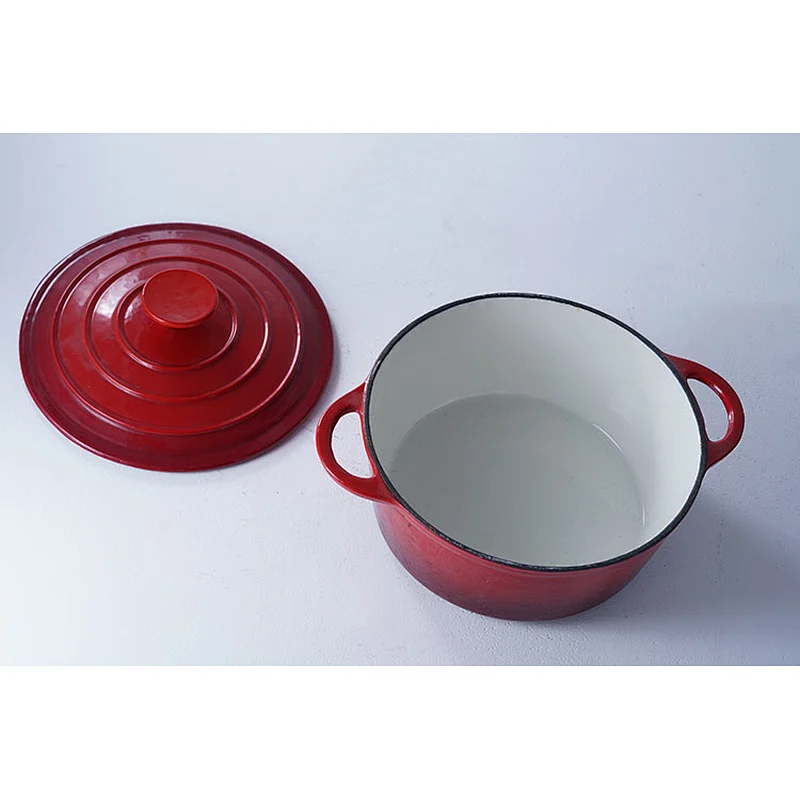 Professional kitchen cookware supplier classic design household red round cast iron enamel pot with lid for cooking