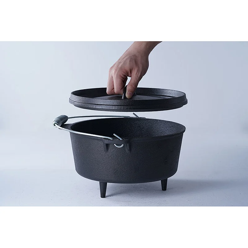 Good quality camping open flame available steel hook three legs round black cast iron pre-seasoned dutch oven pot set