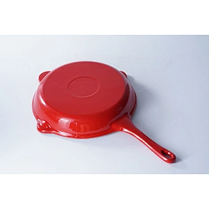Fashion design classic red flat-bottomed carbon steel enamel grill cookware fry pan with confortable handle for cooking