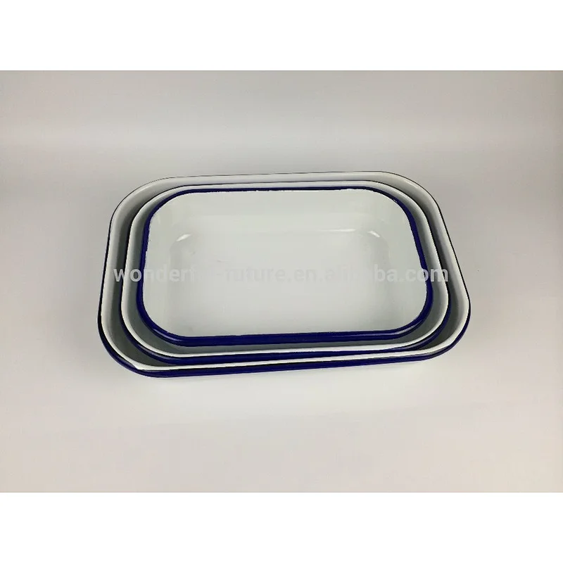 Enamel square tray,Carbon steel enamel dishes, enameled plates, enameled cookware,enamel tablewares,3PC enamel plates,