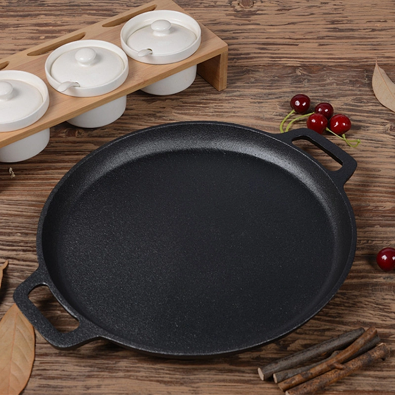 Wholesale professional universal household round black cast iron preseasoned fry pan non stick with two side handles