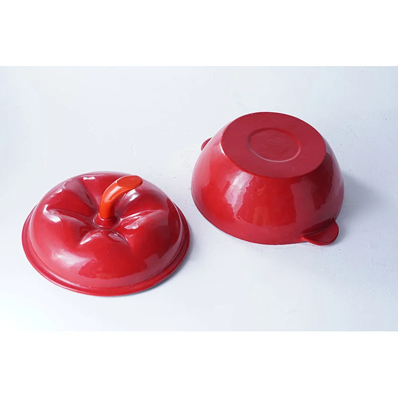 Hot sale cheap price OEM OEM cookware food safty material lovely potato design red cast iron enamel soup pot with handle lid