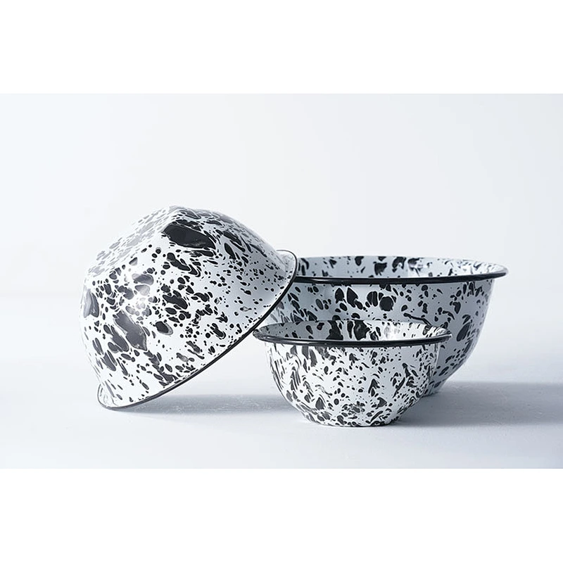 Wholesale durable household dinnerware multiple sizes available spot pattern carbon steel enamel salad bowls set