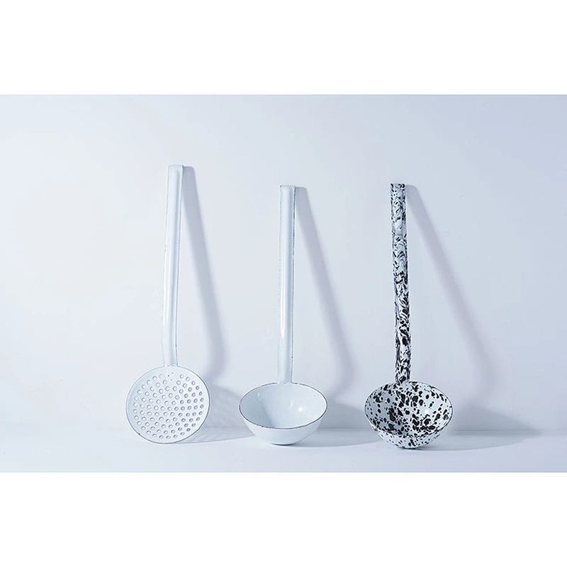 Wholesale OEM good quality dinnerware custom design carbon steel enamel filter spoon soup spoon set with long handle