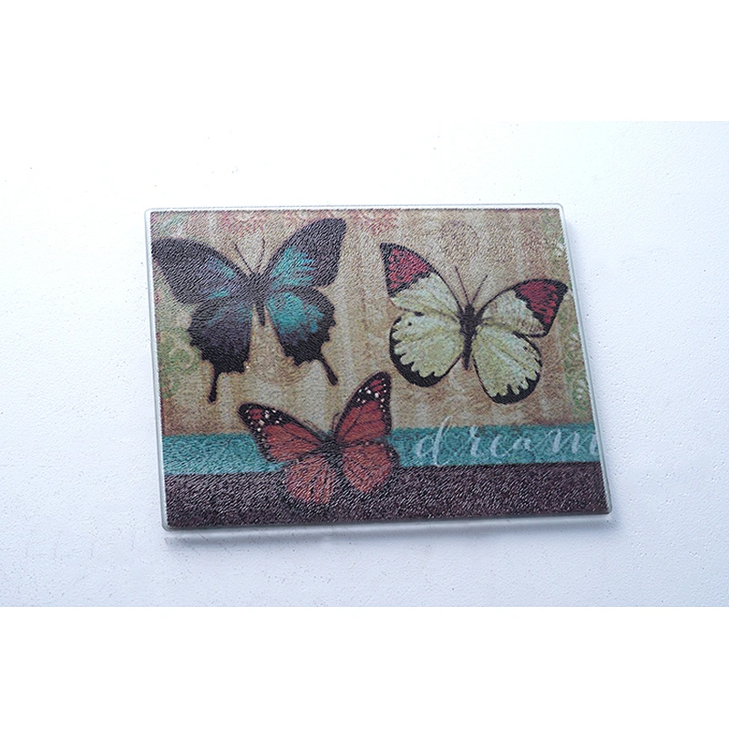 Hot sale good quality durable rectangular butterfly printed tempered glass chopping board cutting board kitchen