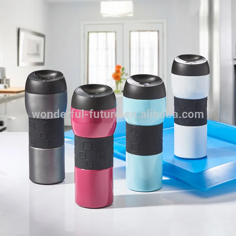 Thermo-Trink becher Edelstahl, Stainless steel cup, auto cup, with silicone anti scald cup