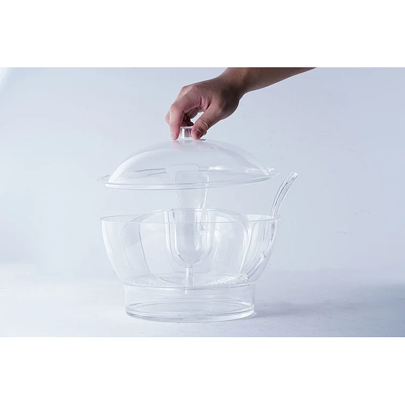 Multifunction transparent ice tray bottom dip cup center divided fruit salad ice cooler mixer bowl set with fork and spoon