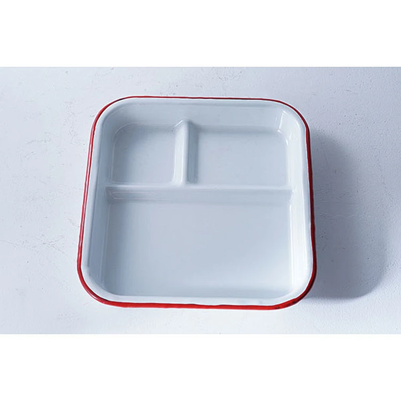 Household restaurant hotel school multifunction carbon steel enamel square kids divided dinner dishes plate white