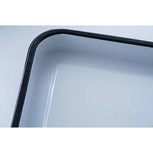 Custom design blue rectangular big capacity carbon steel enamel ware tray dishes serving plates for restaurant