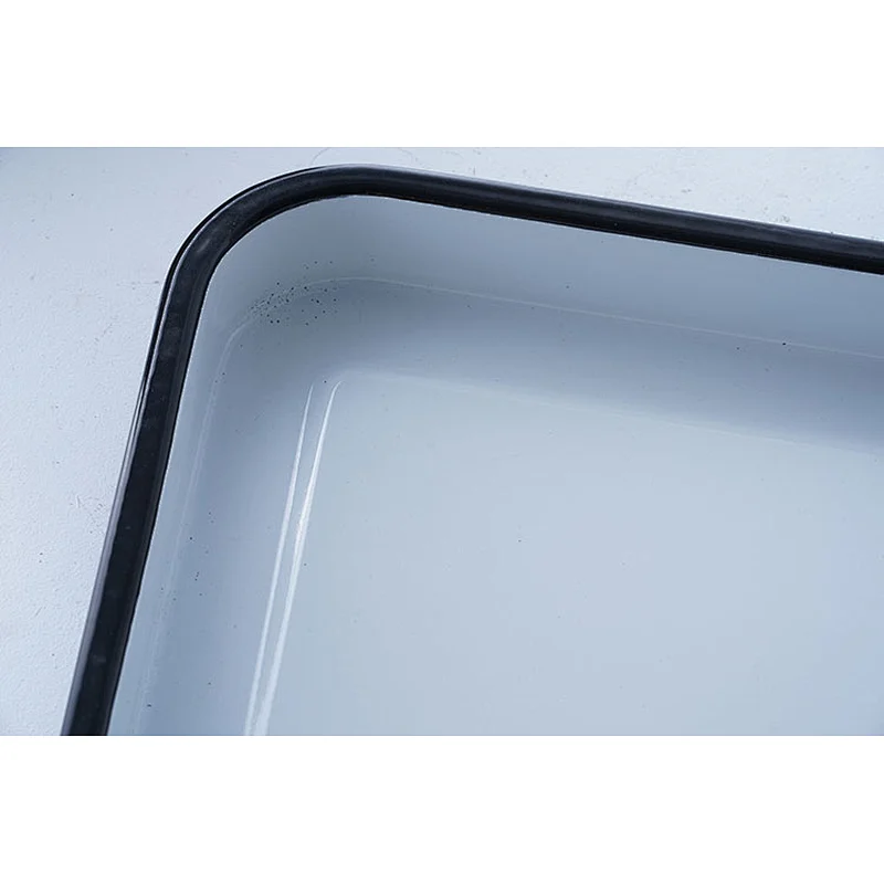 Custom design blue rectangular big capacity carbon steel enamel ware tray dishes serving plates for restaurant