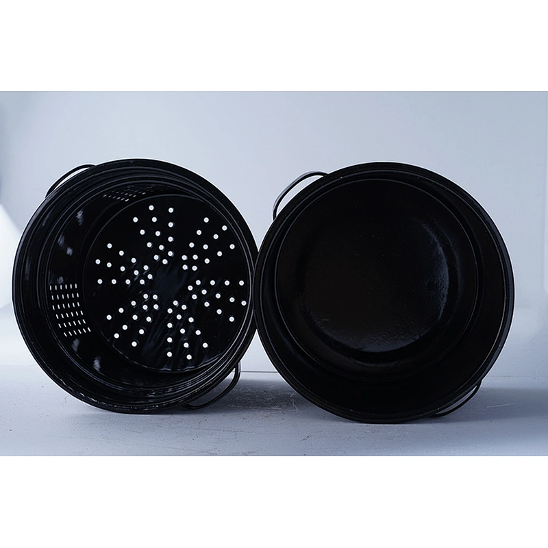 Durable OEM ODM custom design black carbon steel enamel coated pots with steaming rack