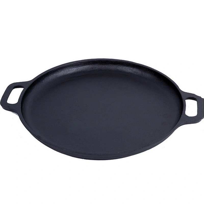 Wholesale professional universal household round black cast iron preseasoned fry pan non stick with two side handles