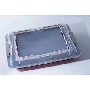 Professional bakeware wholesale red rectangular carbon steel non stick coating oven baking trays with lid