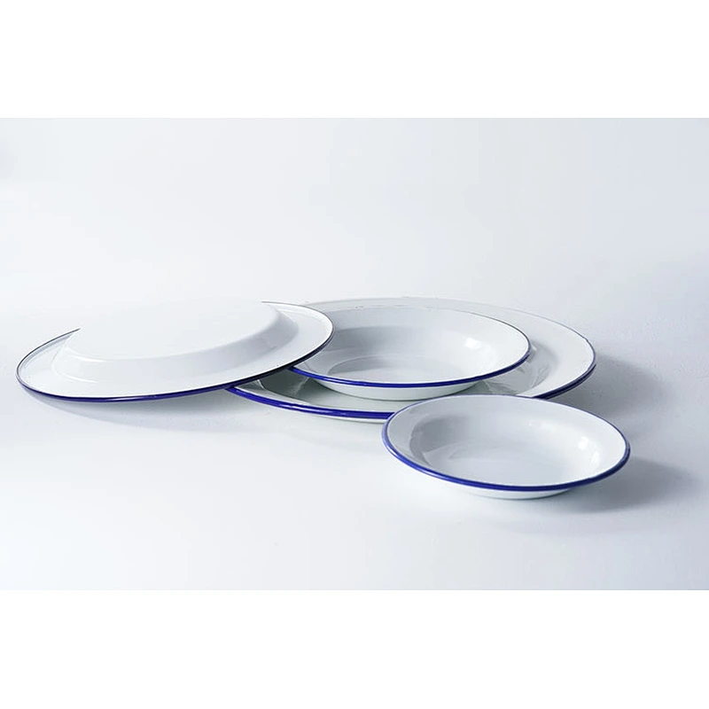 Wholesale durable household dinnerware white round multiple sizes available carbon steel enamel plates dishes set