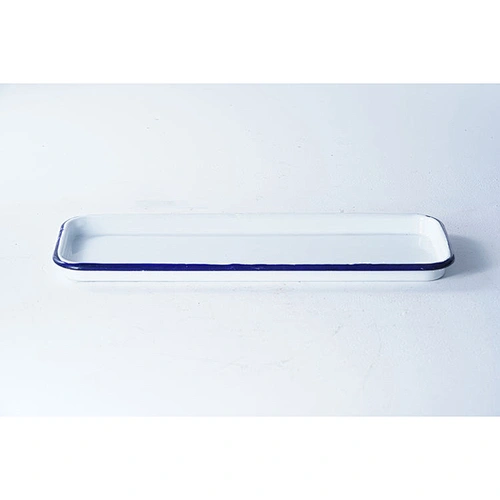 Wholesale high temperature big capacity white rectangular carbon steel enamel camping tray dishes plates