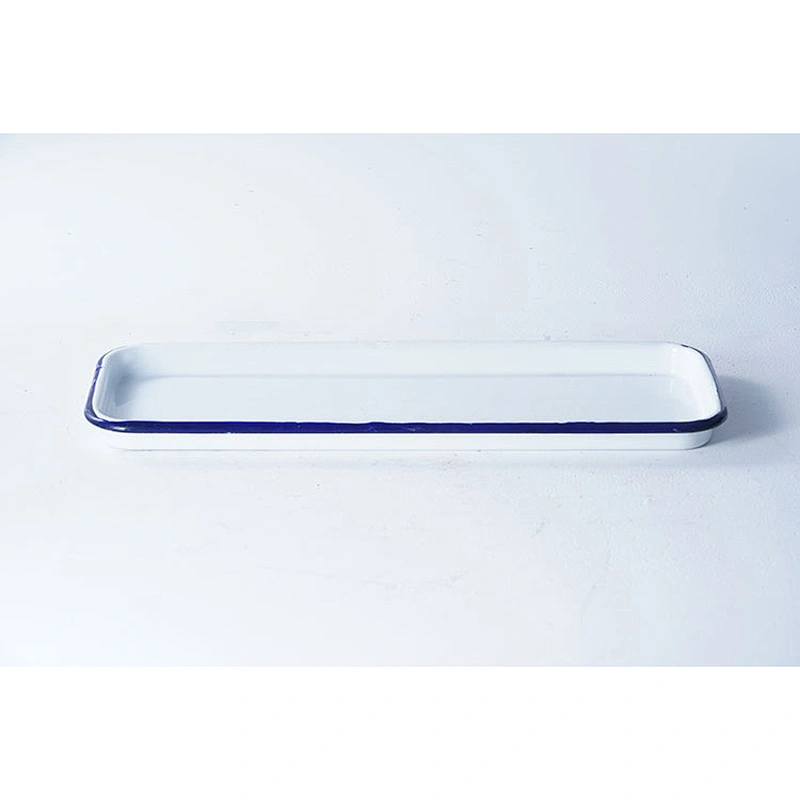 Wholesale high temperature big capacity white rectangular carbon steel enamel camping tray dishes plates