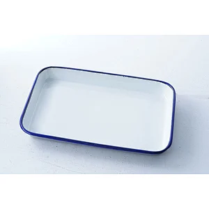 Professional OEM ODM rectangular shallow flat bottom big capacity carbon steel enamel plates serving dishes white