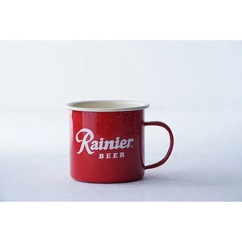 Promotional letter printing body red fashionable durable carbon steel enamel coffee cup beer mug accept custom logo