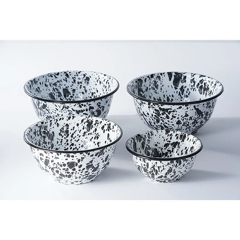 Wholesale durable household dinnerware multiple sizes available spot pattern carbon steel enamel salad bowls set