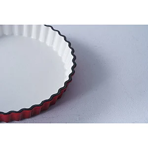 Hot sale OEM ODM special decorative wave border design red round flat bottom enamel frying pan induction cast iron