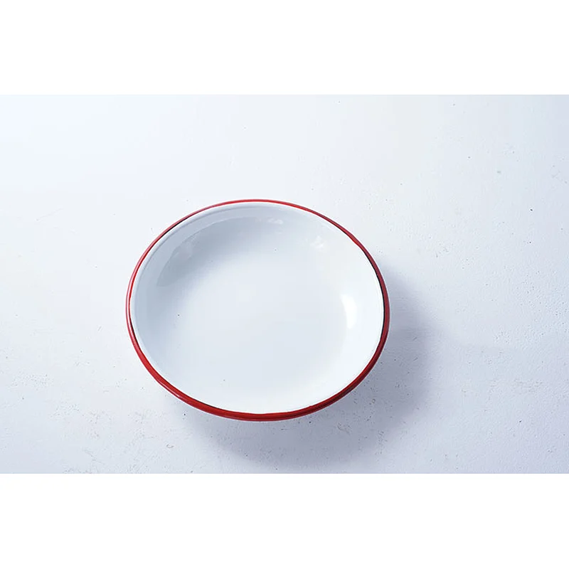 Hot sale high quality classic design white round multiple sizes carbon steel enamel camping dishes plate sets