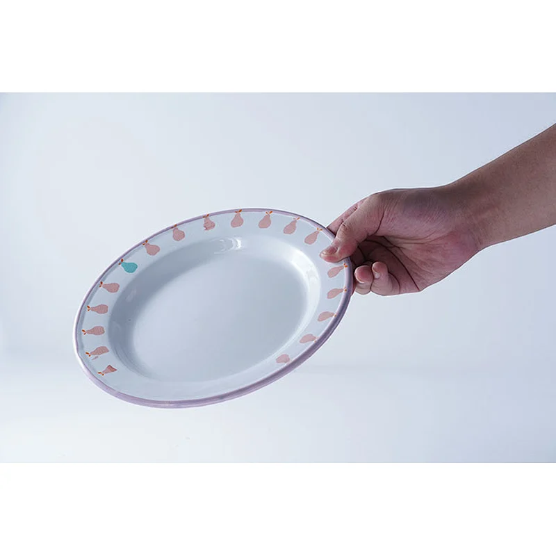 Hot sale OEM ODM multiple sizes custom design coloured carbon steel metal enamel serving dish vintage plates set