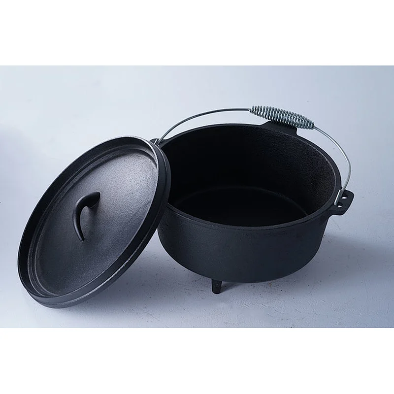 Good quality camping open flame available steel hook three legs round black cast iron pre-seasoned dutch oven pot set