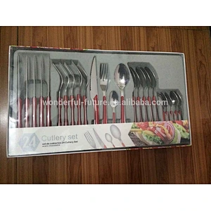 Stainless knife and fork spoon,24pcs knife and fork spoon set,Stainless steel cutlery set,Double color handle knife and fork spo