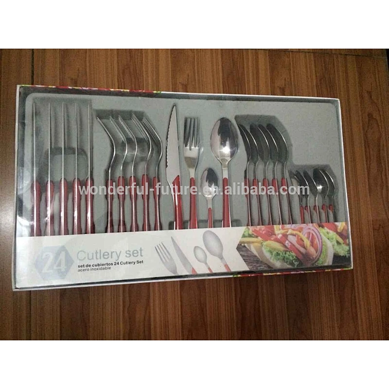 Stainless knife and fork spoon,24pcs knife and fork spoon set,Stainless steel cutlery set,Double color handle knife and fork spo