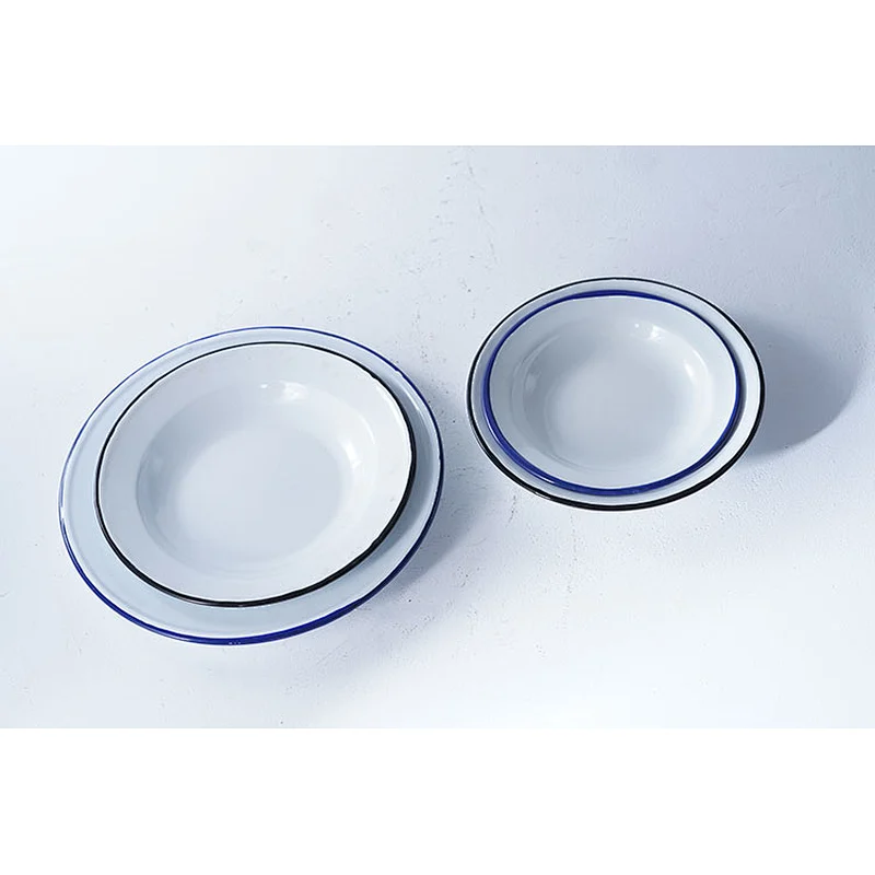 Wholesale accept custom logo multiple sizes available white round classic design carbon steel enamel serving dishes plates