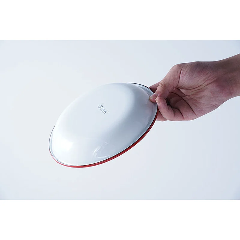Hot sale high quality classic design white round multiple sizes carbon steel enamel camping dishes plate sets