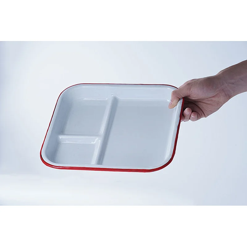 Household restaurant hotel school multifunction carbon steel enamel square kids divided dinner dishes plate white