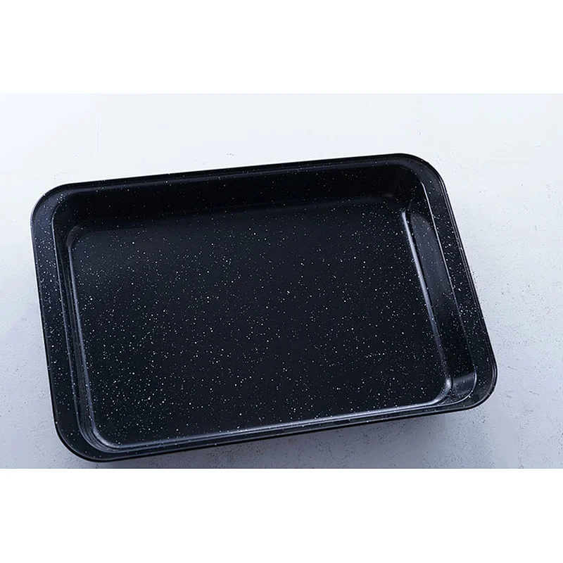 Hot sale good quality black shallow bottom universal carbon steel non-stick bakewares oven safe bake tray