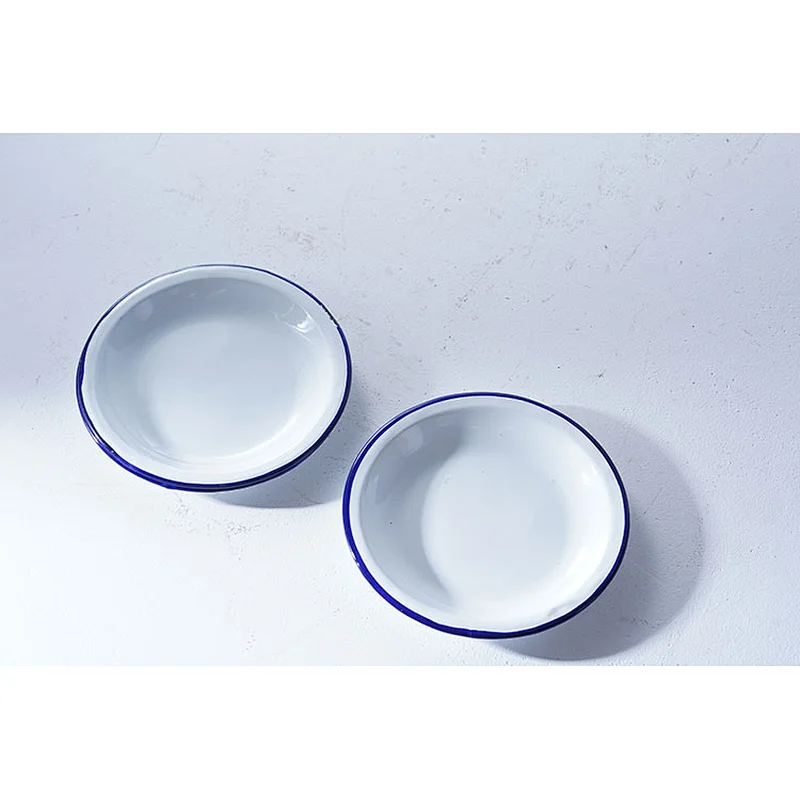 Hot sale OEM custom sign multiple sizes available carbon steel enamel serving plate metal dinner pattern dishes set