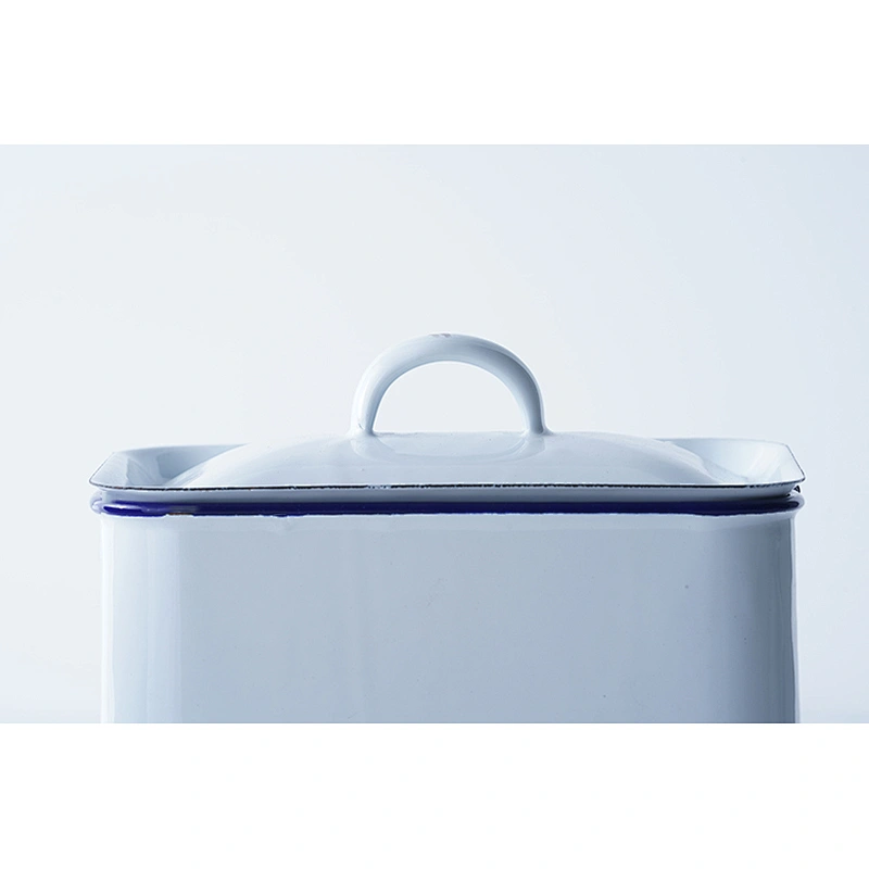 Household rectangle large capacity white multi-functional strong carbon steel metal enamel kettle with lid