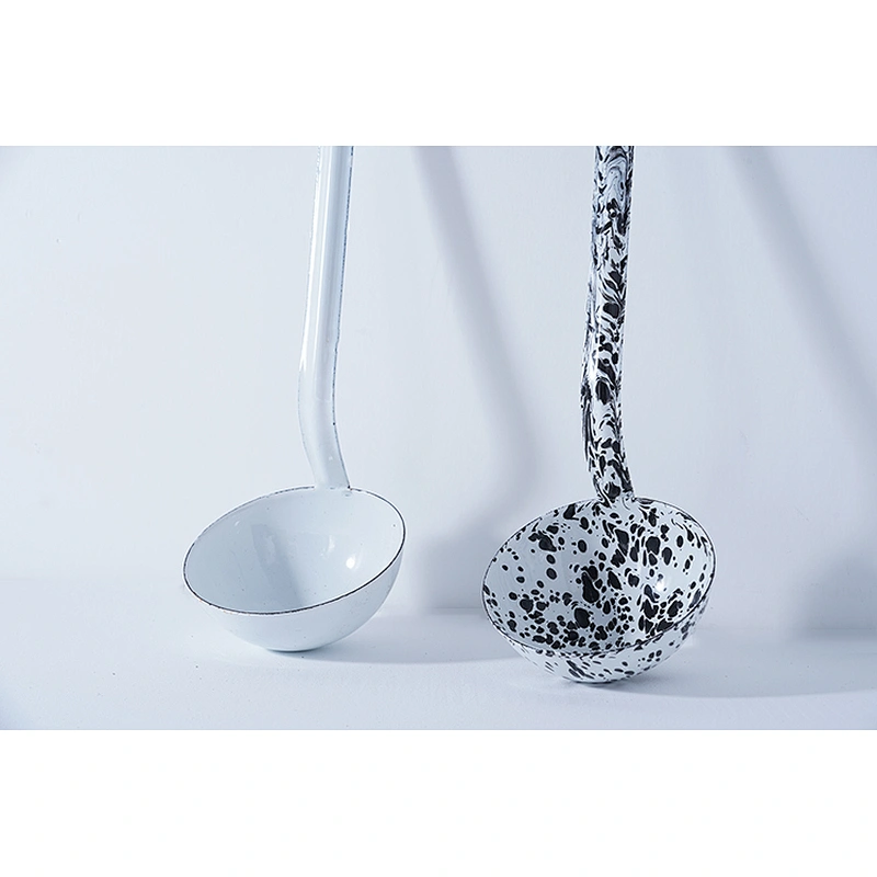 Wholesale OEM good quality dinnerware custom design carbon steel enamel filter spoon soup spoon set with long handle