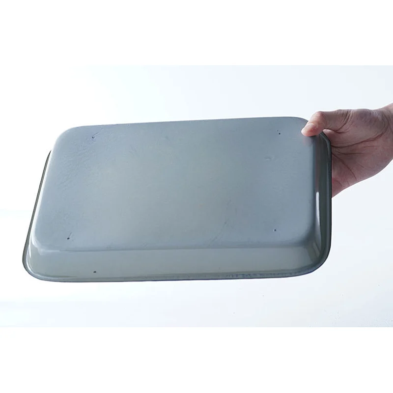 Professional OEM ODM rectangular shallow flat bottom big capacity carbon steel enamel plates serving dishes white