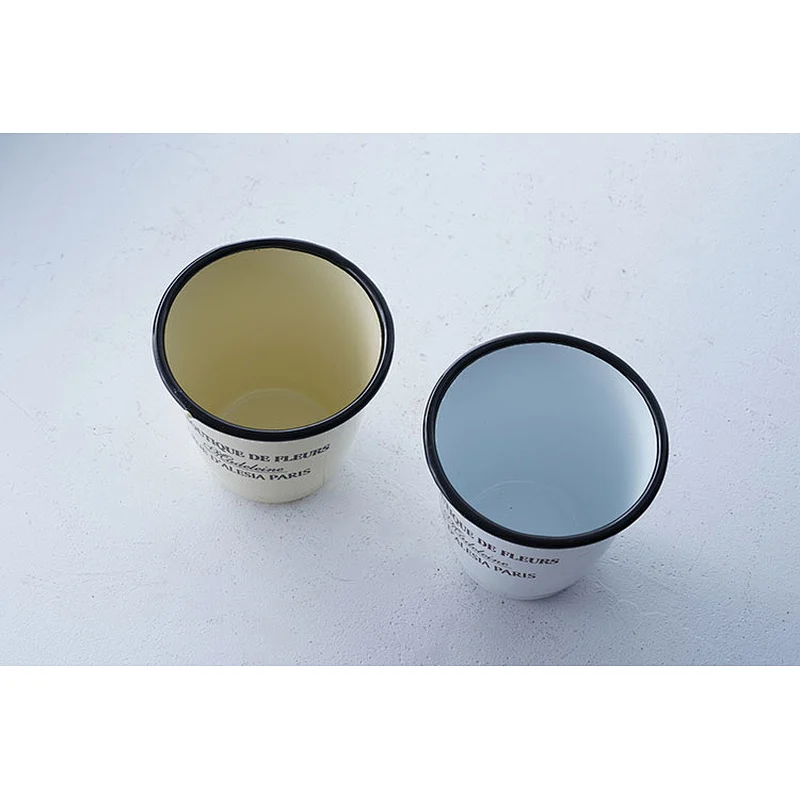 Professional kitchenware supplier accept custom logo no handle no lid letter printing body carbon steel enamel coffee tea cup