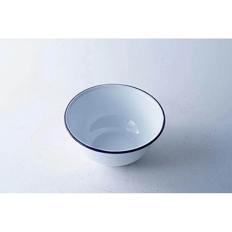 Hot sale accept customized logo white minimalist large carbon steel enamel rice bowl for restaurant