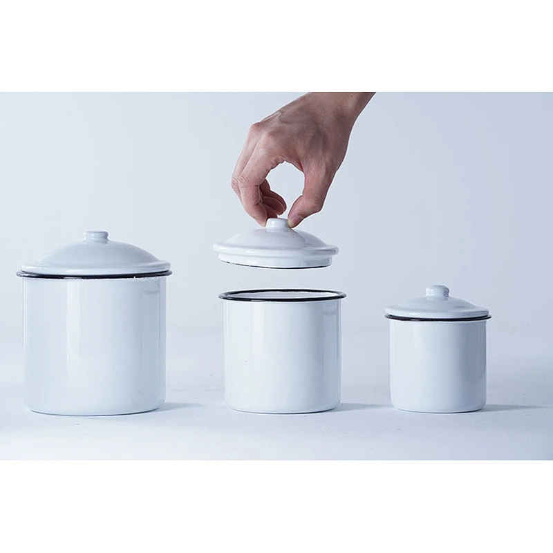 Wholesale OEM custom white carbon steel sets multi-functional enamel canister enamel cup enamel mug with lid