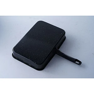 Wholesale custom design carbon steel enamel serving plates black rectangular dishes with handles and net rack